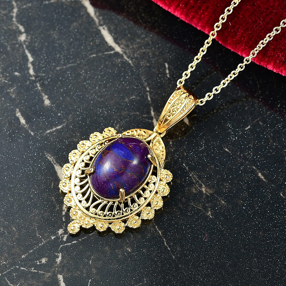EverTrue Mojave Purple Turquoise 7.50 ctw Pendant in 18K YG Plated with ION Plated YG Stainless Steel Necklace 20 Inches image number 1