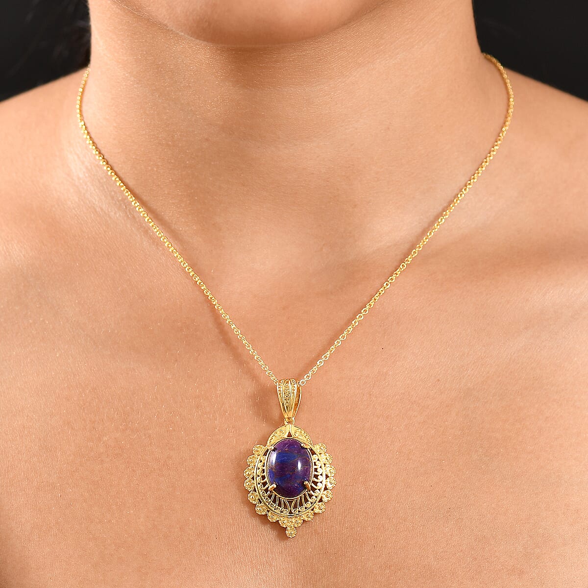 EverTrue Mojave Purple Turquoise 7.50 ctw Pendant in 18K YG Plated with ION Plated YG Stainless Steel Necklace 20 Inches image number 2