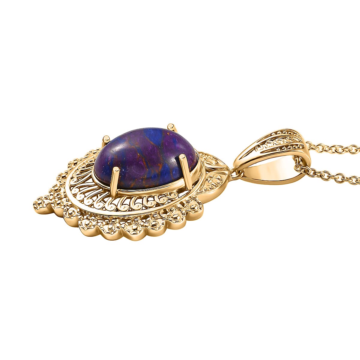 EverTrue Mojave Purple Turquoise 7.50 ctw Pendant in 18K YG Plated with ION Plated YG Stainless Steel Necklace 20 Inches image number 3