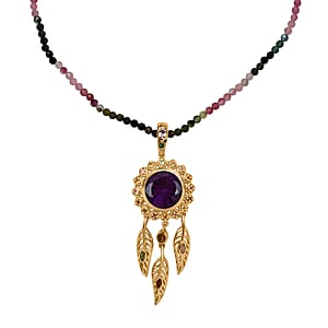 D'Joy African Amethyst and Multi-Tourmaline 43.20 ctw Pendant Necklace in 18K Vermeil Yellow Gold Over Sterling Silver 18 Inches 