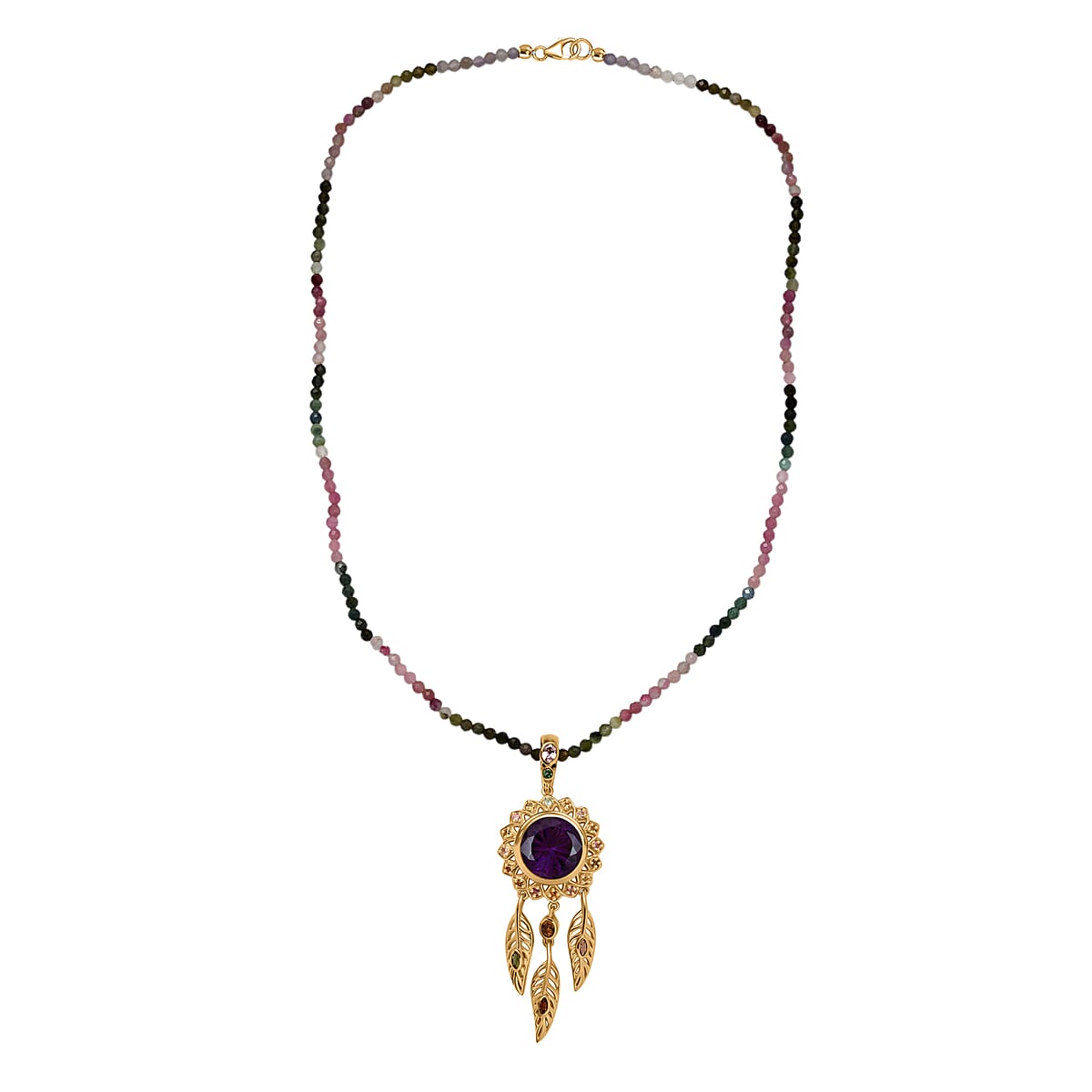 D'Joy African Amethyst and Multi-Tourmaline 43.20 ctw Pendant Necklace in 18K Vermeil Yellow Gold Over Sterling Silver 18 Inches  image number 3