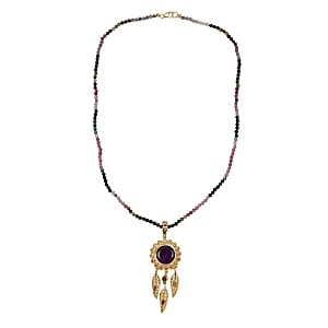 D'Joy African Amethyst, Multi-Tourmaline Pendant 43.20 ctw Necklace (18 Inches) in 18K Vermeil YG Over Sterling Silver