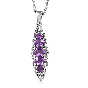 EverTrue African Amethyst 1.90 ctw Pendant Necklace 20 Inches in Stainless Steel