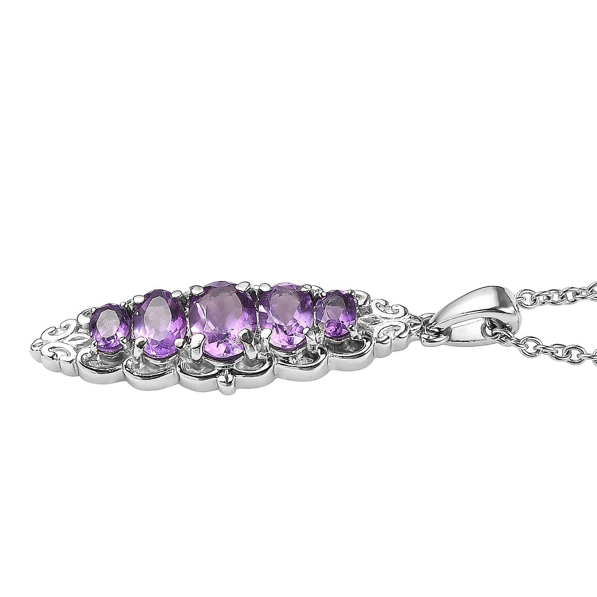 EverTrue African Amethyst 1.90 ctw Pendant Necklace 20 Inches in Stainless Steel image number 3