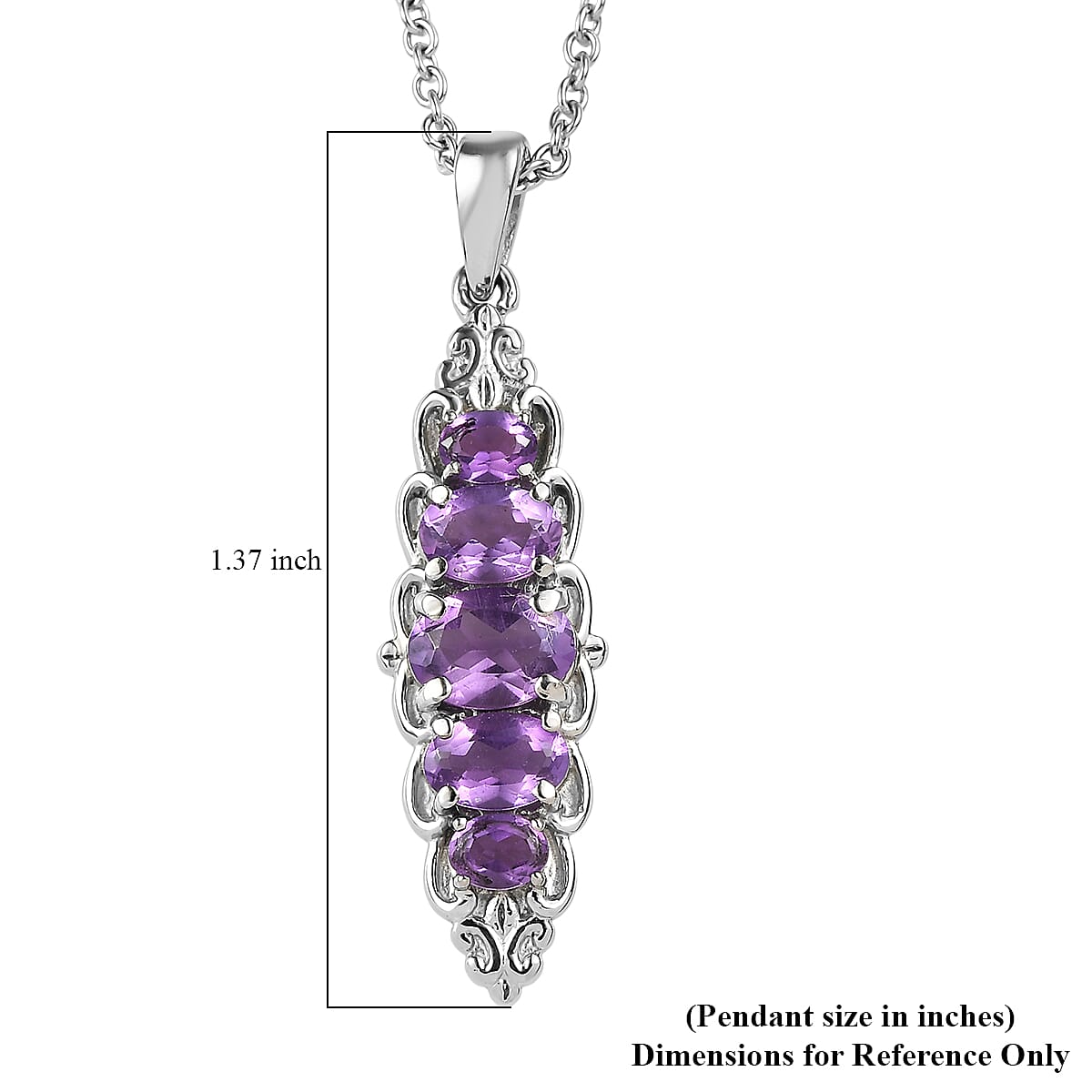 EverTrue African Amethyst 1.90 ctw Pendant Necklace 20 Inches in Stainless Steel