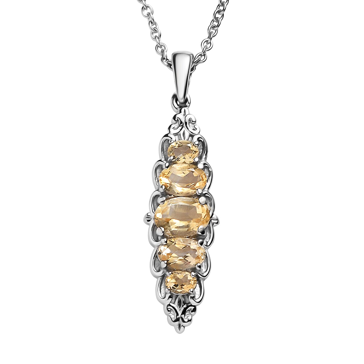 EverTrue Brazilian Citrine 1.90 ctw Pendant Necklace 20 Inches in Stainless Steel image number 0