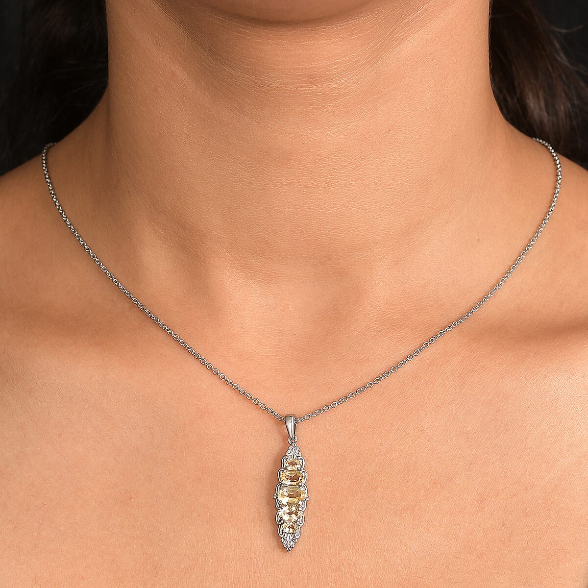 EverTrue Brazilian Citrine 1.90 ctw Pendant Necklace 20 Inches in Stainless Steel image number 2