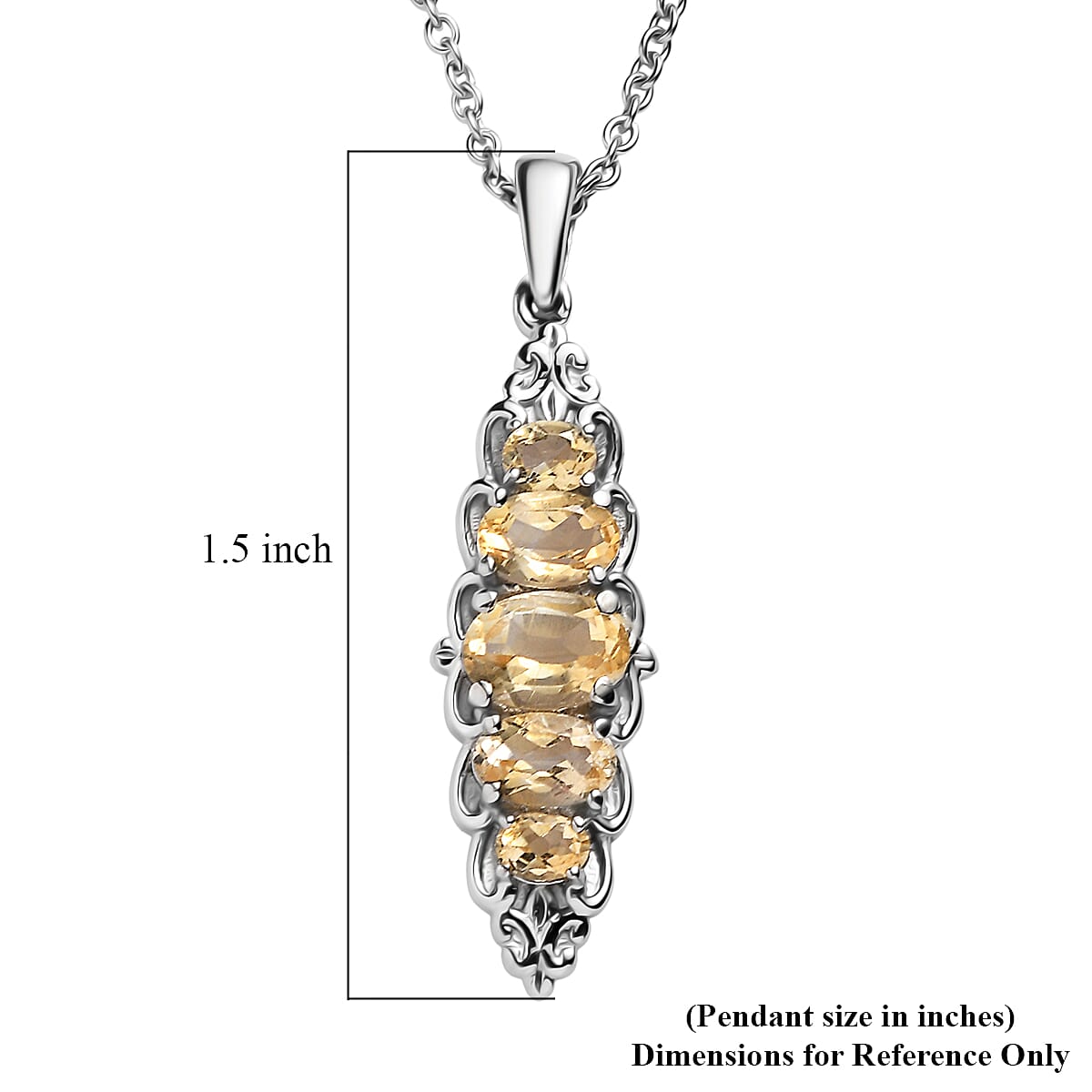 EverTrue Brazilian Citrine 1.90 ctw Pendant Necklace 20 Inches in Stainless Steel image number 5