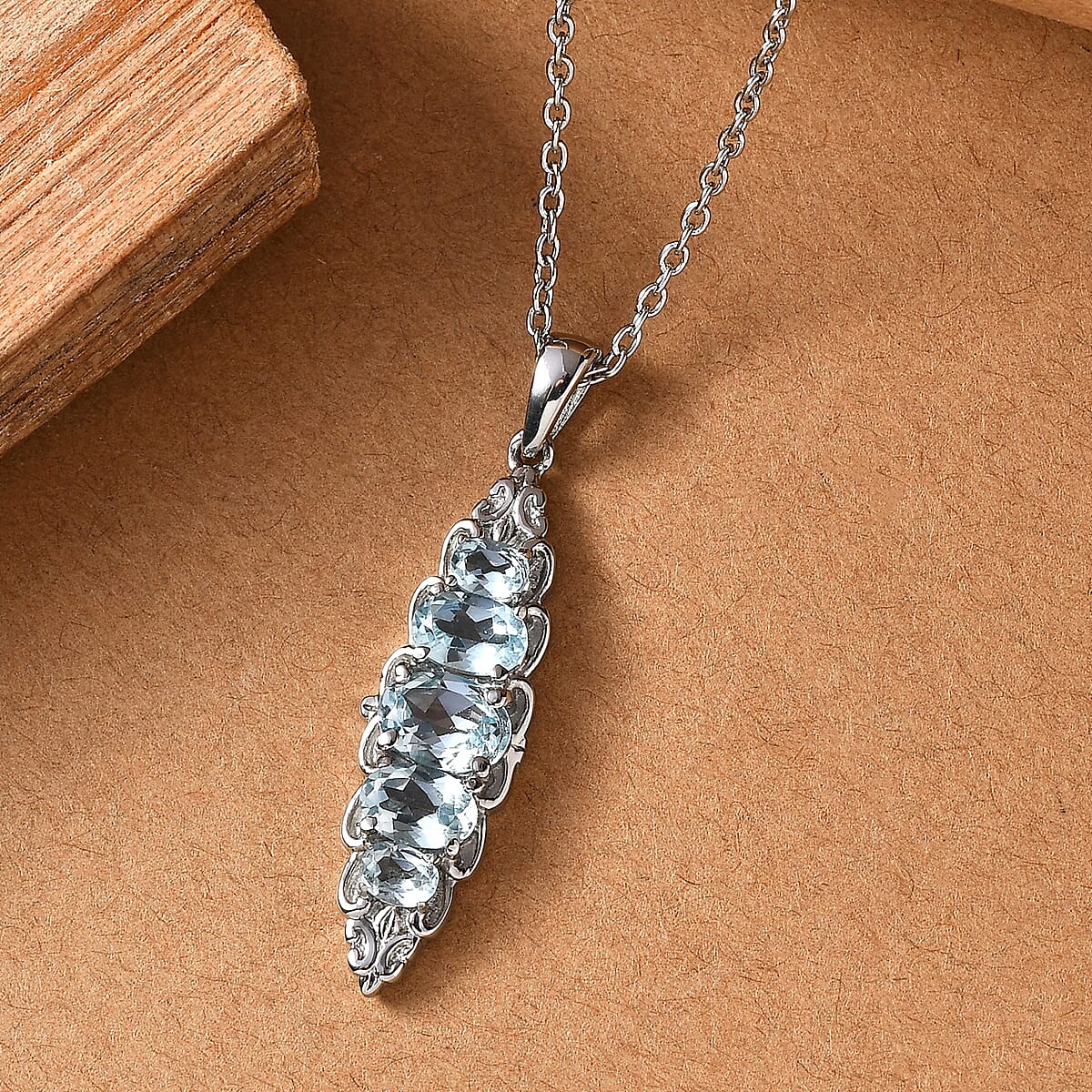 EverTrue Sky Blue Topaz 2.35 ctw Pendant Necklace 20 Inches in Stainless Steel image number 1