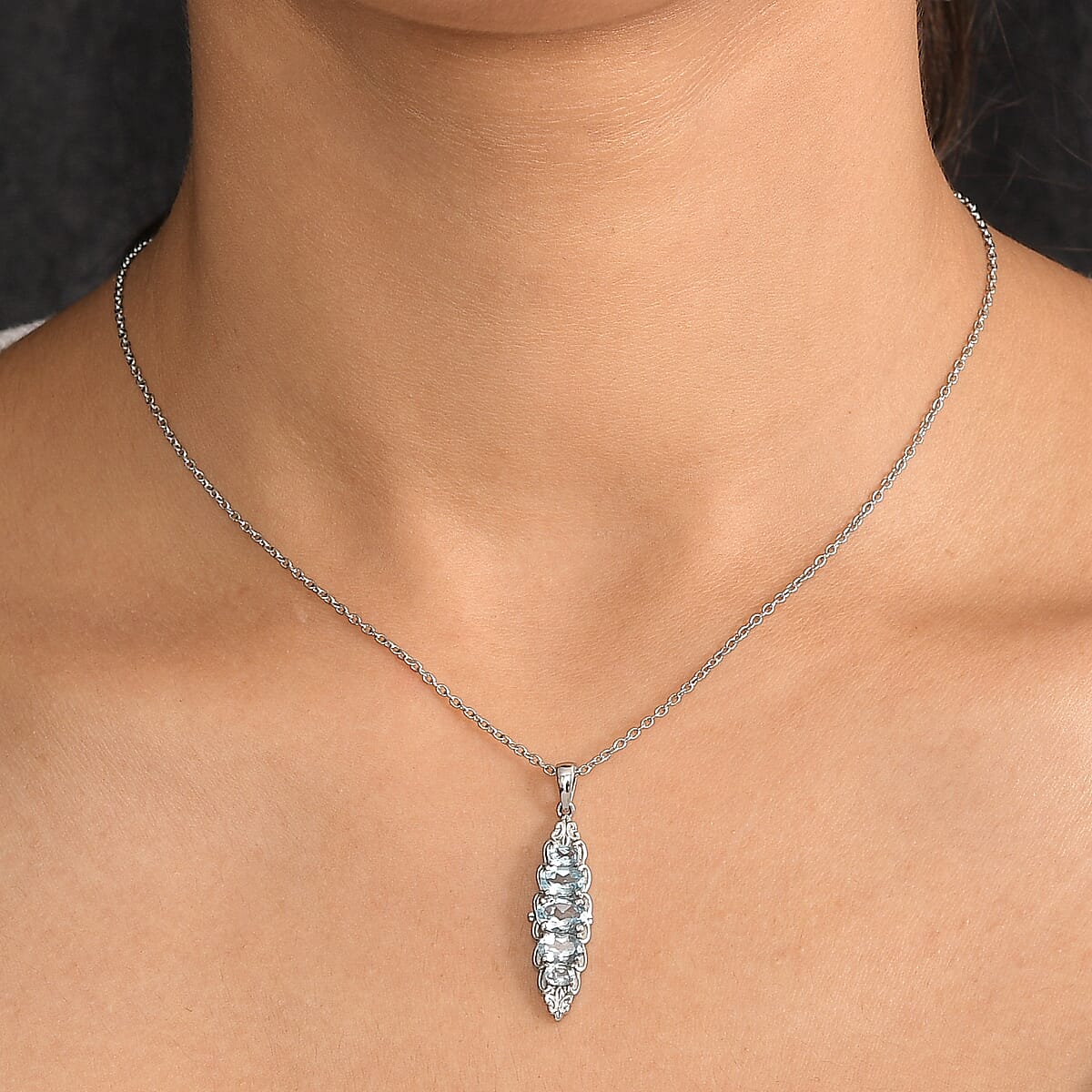 EverTrue Sky Blue Topaz 2.35 ctw Pendant Necklace 20 Inches in Stainless Steel image number 2