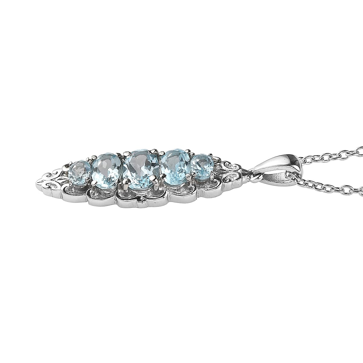 EverTrue Sky Blue Topaz 2.35 ctw Pendant Necklace 20 Inches in Stainless Steel image number 3