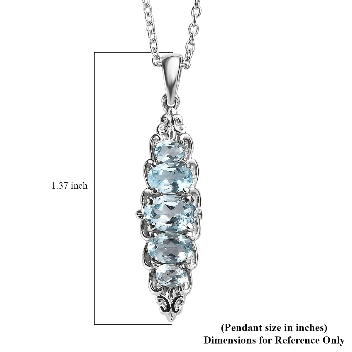 EverTrue Sky Blue Topaz 2.35 ctw Pendant Necklace 20 Inches in Stainless Steel image number 5