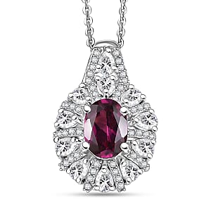 D'Joy AAA Radiant Ember Garnet and White Zircon 2.10 ctw Crown of Lights Pendant Necklace in Rhodium Over Sterling Silver 20 Inches 