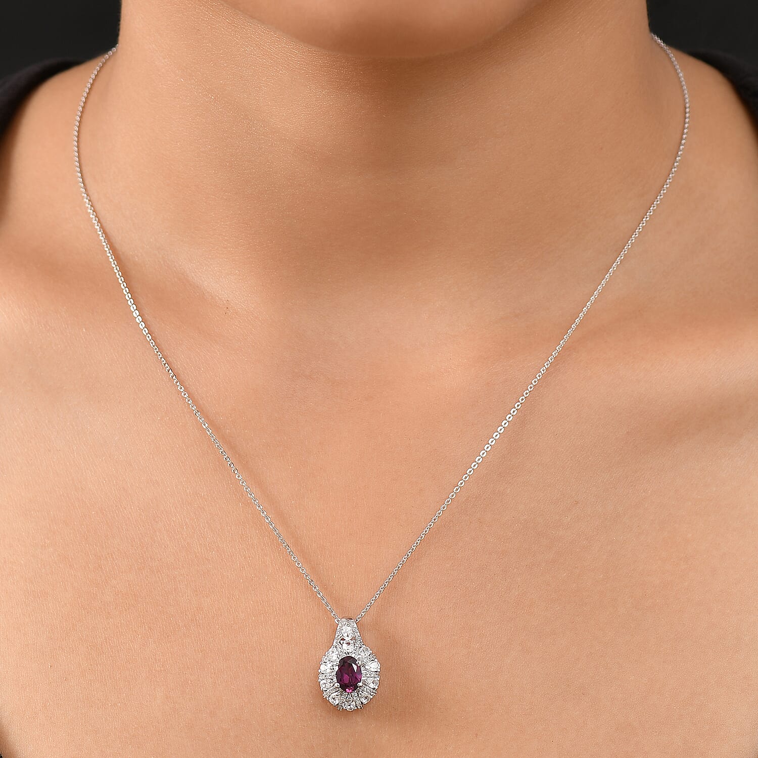 D'Joy AAA Radiant Ember Garnet and White Zircon 2.10 ctw Crown of Lights Pendant Necklace in Rhodium Over Sterling Silver 20 Inches 