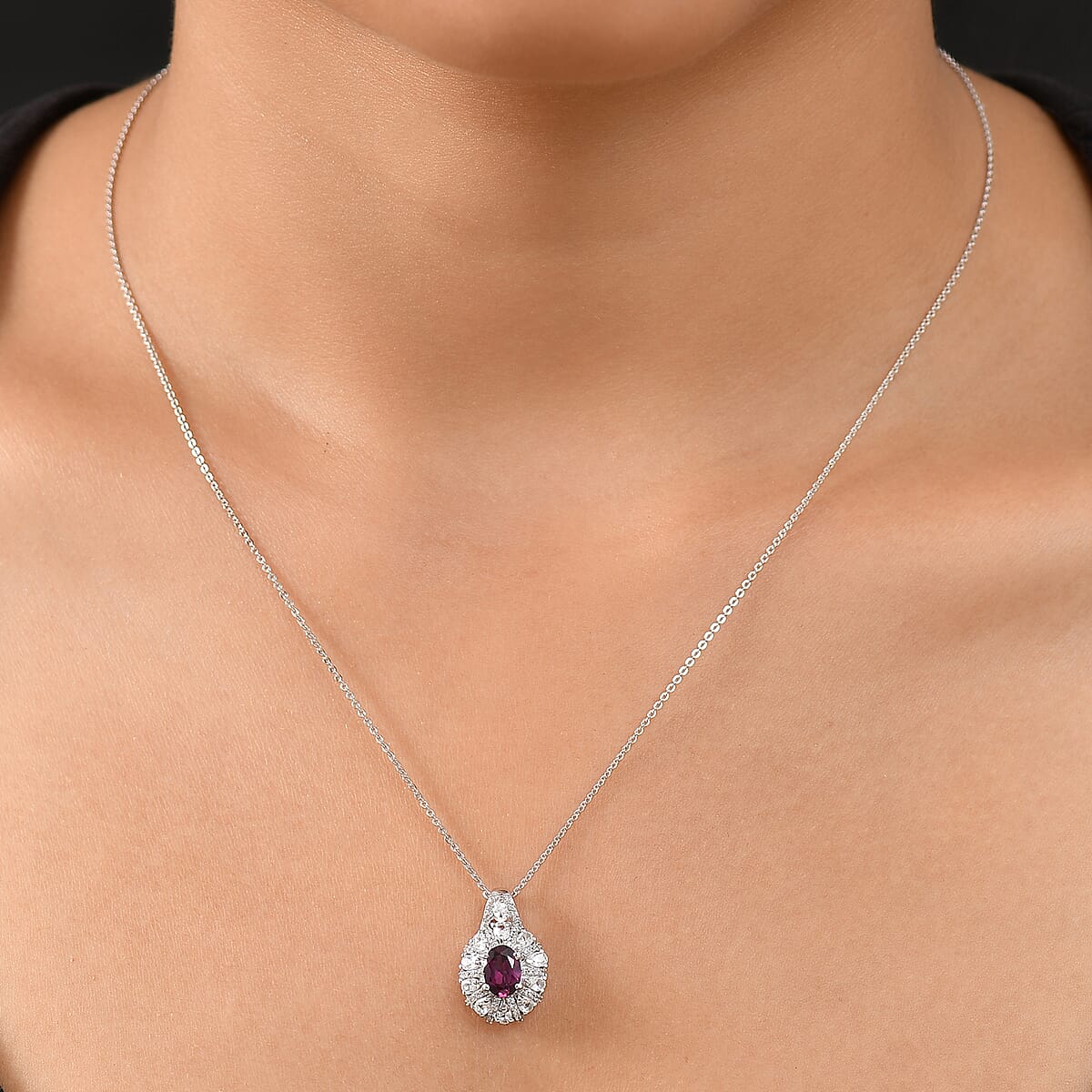 D'Joy AAA Radiant Ember Garnet and White Zircon 2.10 ctw Crown of Lights Pendant Necklace in Rhodium Over Sterling Silver 20 Inches  image number 2