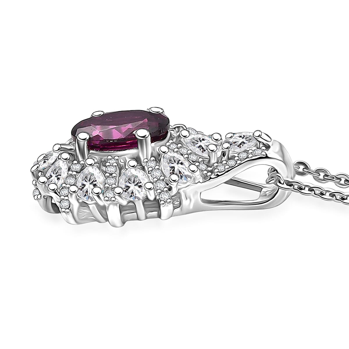 D'Joy AAA Radiant Ember Garnet and White Zircon 2.10 ctw Crown of Lights Pendant Necklace in Rhodium Over Sterling Silver 20 Inches 