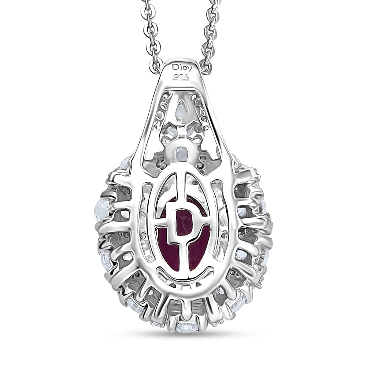 D'Joy AAA Radiant Ember Garnet and White Zircon 2.10 ctw Crown of Lights Pendant Necklace in Rhodium Over Sterling Silver 20 Inches 