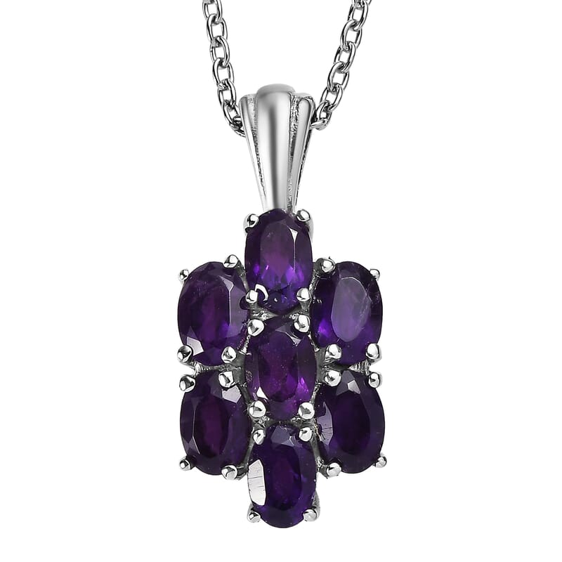 EverTrue African Amethyst 3.10 ctw Pendant Necklace 20 Inches in Stainless Steel