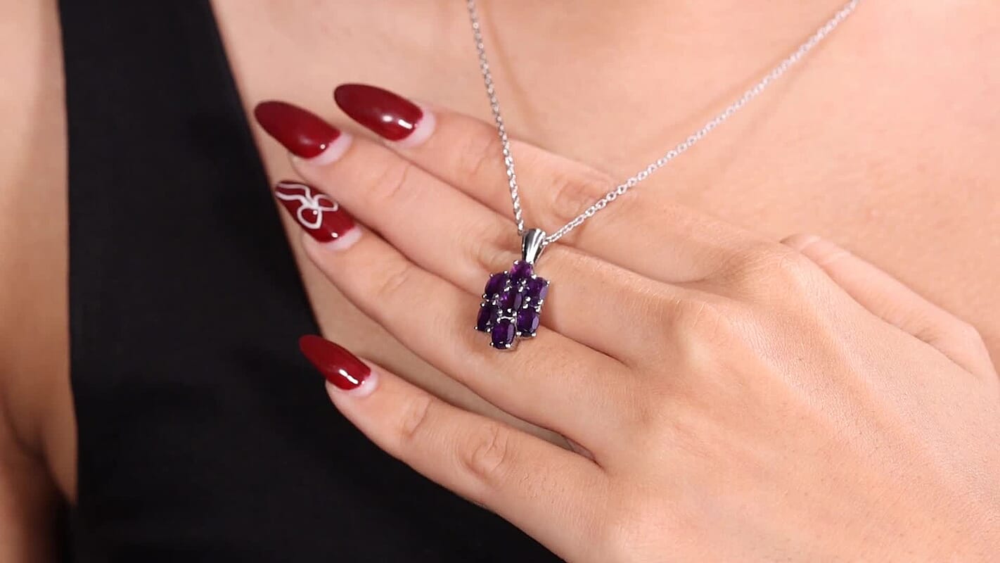 EverTrue African Amethyst 3.10 ctw Pendant Necklace 20 Inches in Stainless Steel