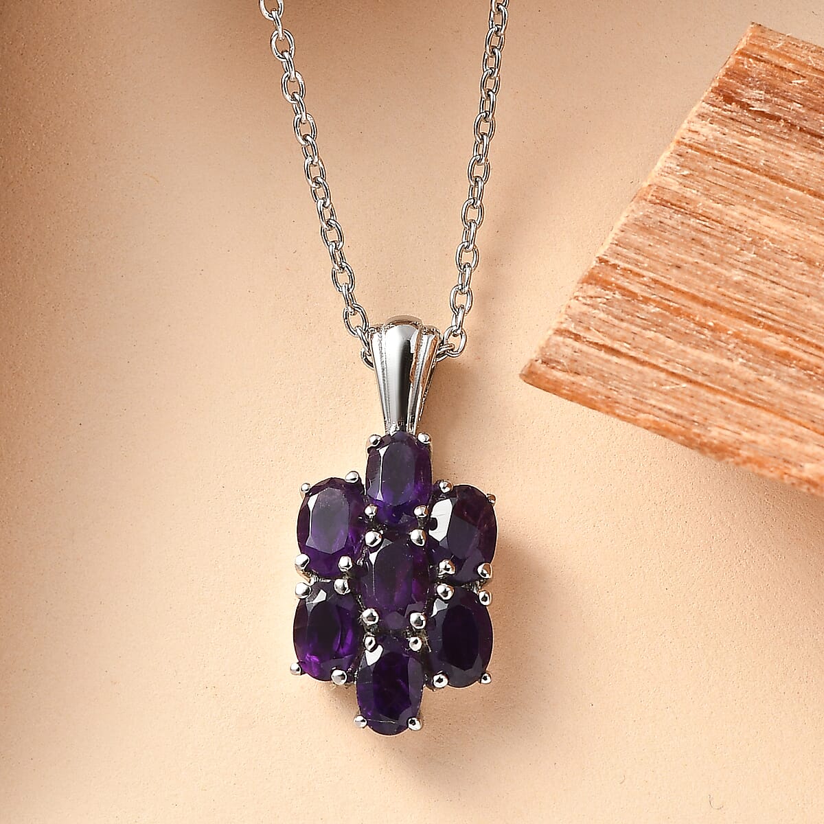 EverTrue African Amethyst 3.10 ctw Pendant Necklace 20 Inches in Stainless Steel image number 1