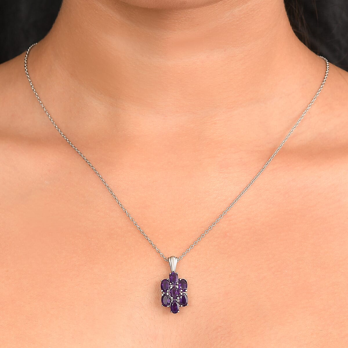 EverTrue African Amethyst 3.10 ctw Pendant Necklace 20 Inches in Stainless Steel image number 2