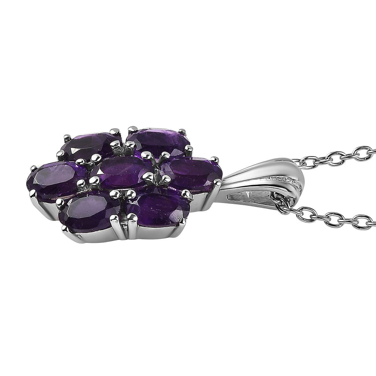 EverTrue African Amethyst 3.10 ctw Pendant Necklace 20 Inches in Stainless Steel image number 3