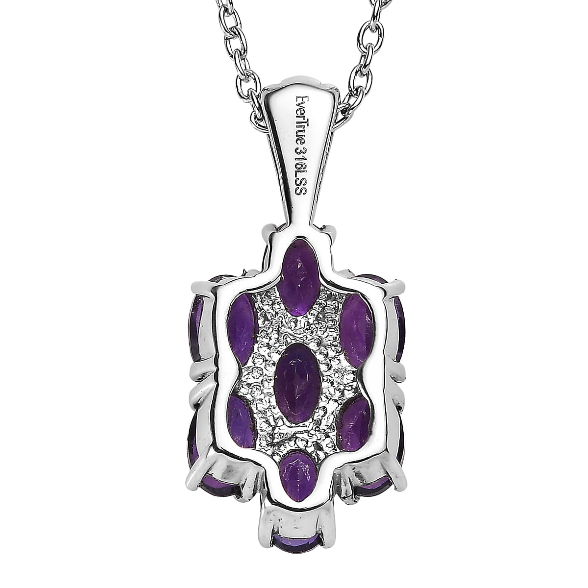 EverTrue African Amethyst 3.10 ctw Pendant Necklace 20 Inches in Stainless Steel image number 4