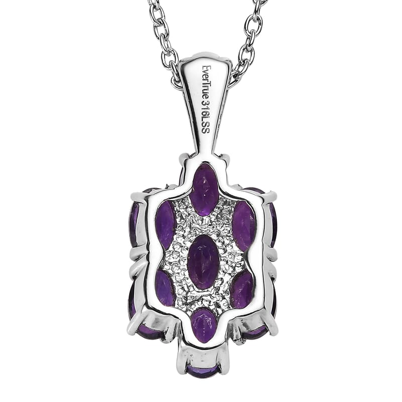 EverTrue African Amethyst 3.10 ctw Pendant Necklace 20 Inches in Stainless Steel