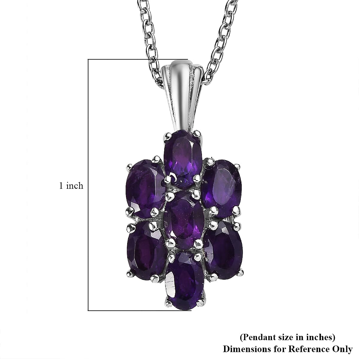 EverTrue African Amethyst 3.10 ctw Pendant Necklace 20 Inches in Stainless Steel image number 5