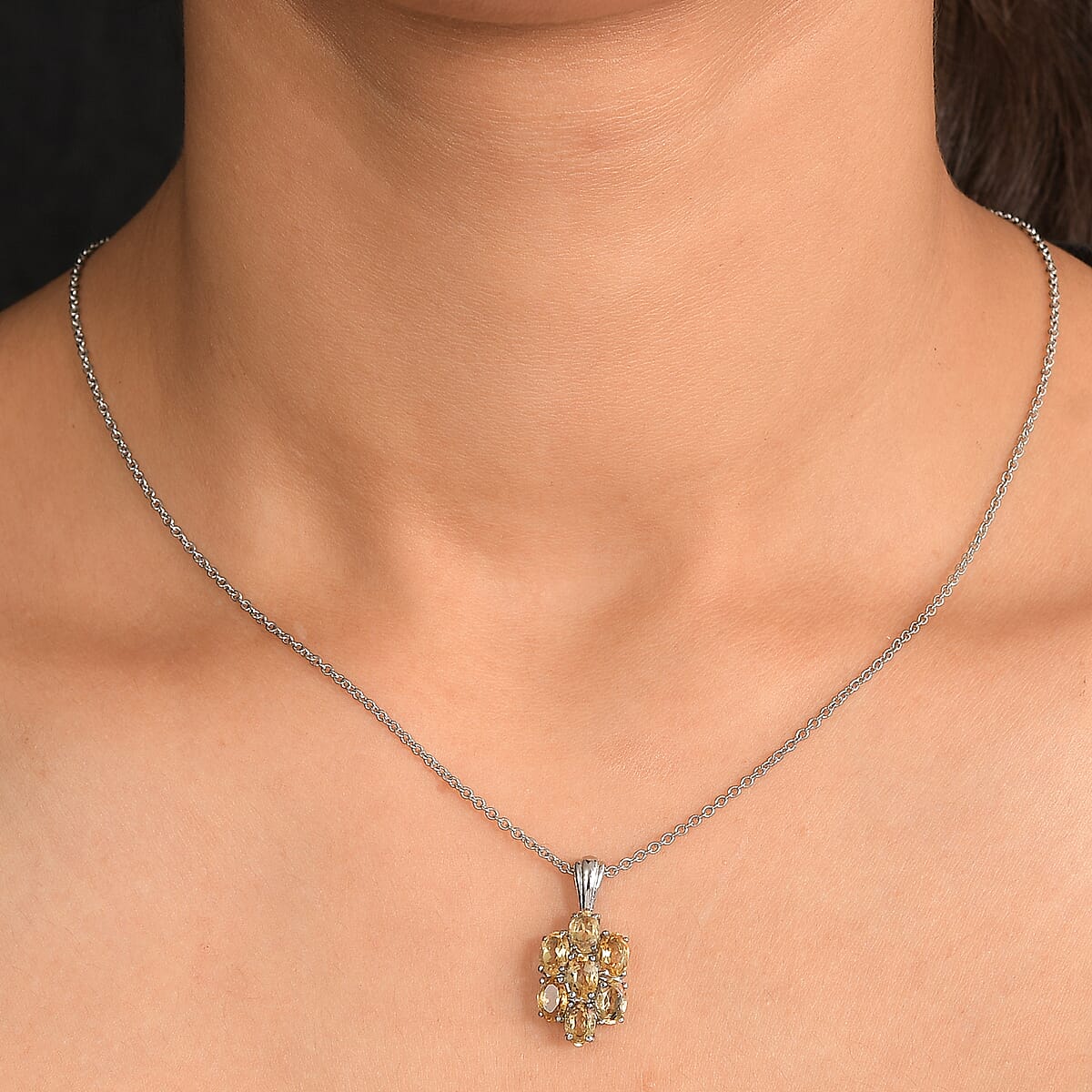 EverTrue Brazilian Citrine 3.40 ctw Pendant Necklace in Stainless Steel 20 Inches image number 2