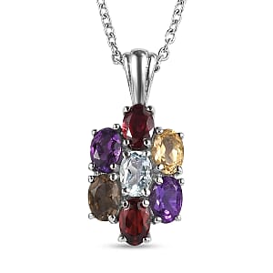 EverTrue Multi Gemstone 3.80 ctw Pendant Necklace in Stainless Steel 20 Inches