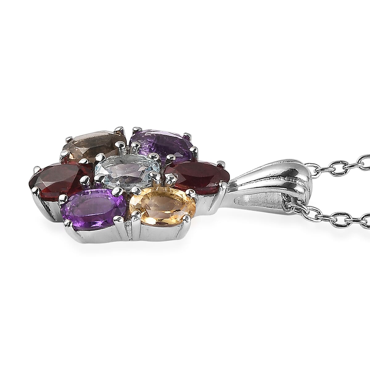 EverTrue Multi Gemstone 3.80 ctw Pendant Necklace in Stainless Steel 20 Inches image number 3