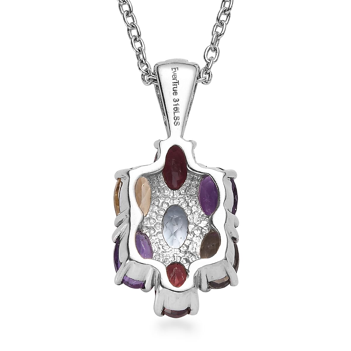 EverTrue Multi Gemstone 3.80 ctw Pendant Necklace in Stainless Steel 20 Inches image number 4