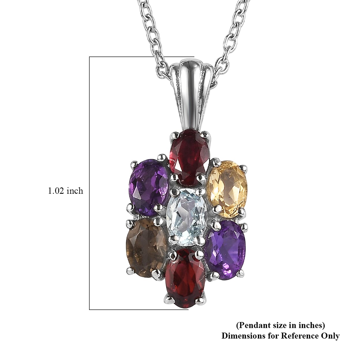 EverTrue Multi Gemstone 3.80 ctw Pendant Necklace in Stainless Steel 20 Inches image number 5