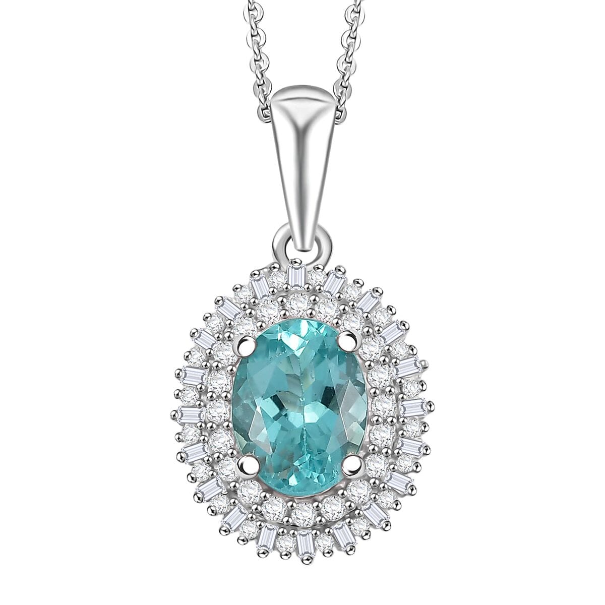 D'Joy Lagoon Apatite, Diamond 1.55 ctw Arctic Bloom Pendant Necklace 20 Inches in Rhodium Over Sterling Silver  image number 0