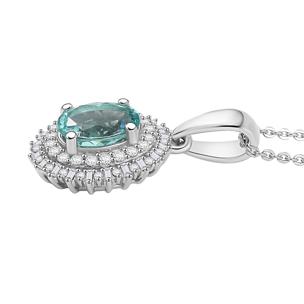 D'Joy Lagoon Apatite, Diamond 1.55 ctw Arctic Bloom Pendant Necklace 20 Inches in Rhodium Over Sterling Silver  image number 3