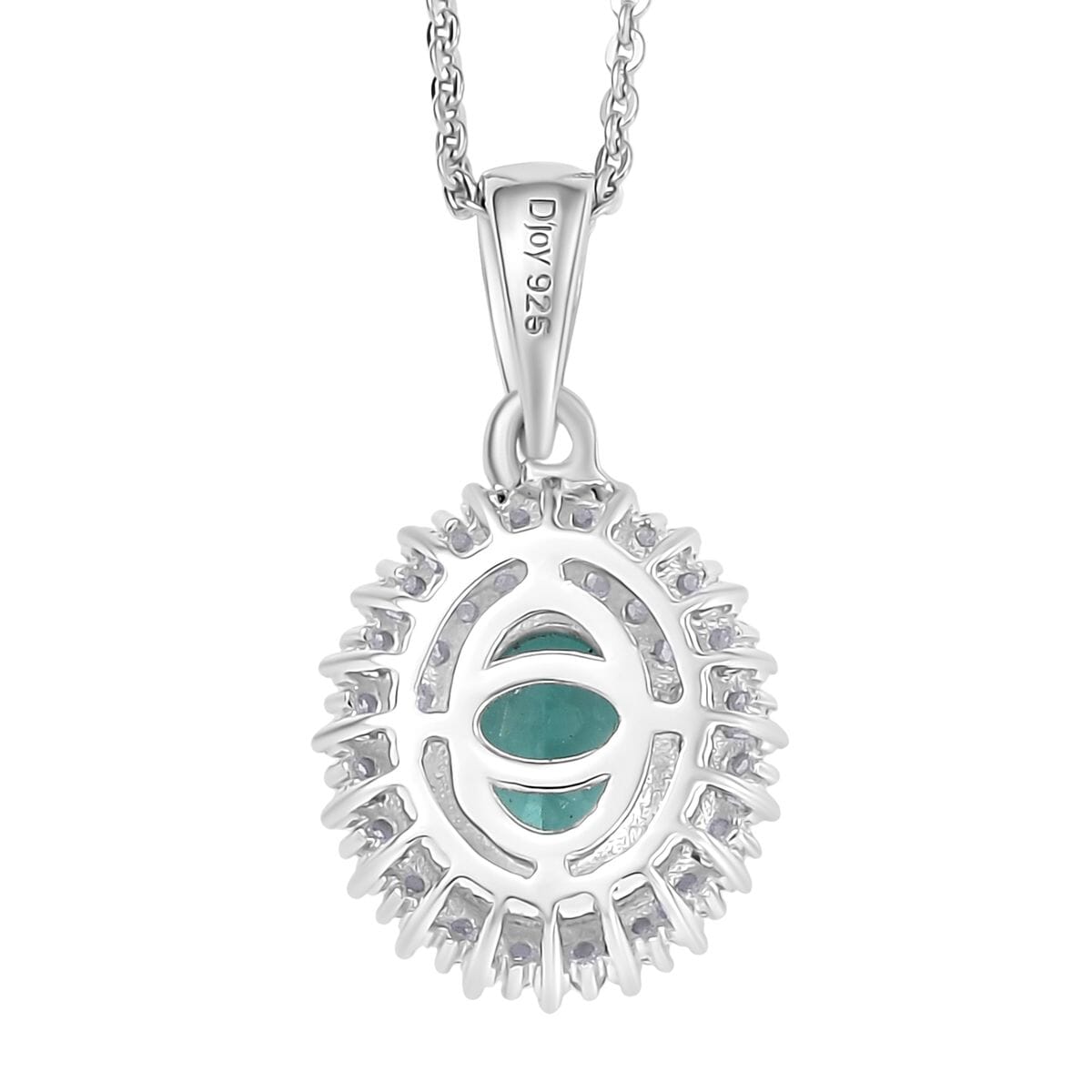D'Joy Lagoon Apatite, Diamond 1.55 ctw Arctic Bloom Pendant Necklace 20 Inches in Rhodium Over Sterling Silver  image number 4