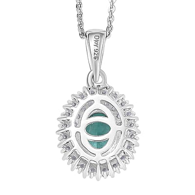 D'Joy Lagoon Apatite, Diamond 1.55 ctw Arctic Bloom Pendant Necklace 20 Inches in Rhodium Over Sterling Silver 