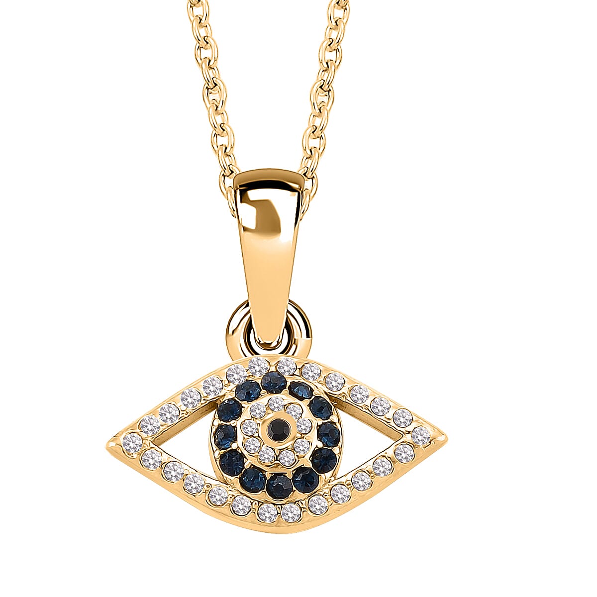 Multi Color Austrian Crystal Evil Eye Earrings, Ring (Size 6.0), Bracelet (7.5-9.5In) and Pendant Necklace (20-22Inches) in ION Plated YG Stainless Steel