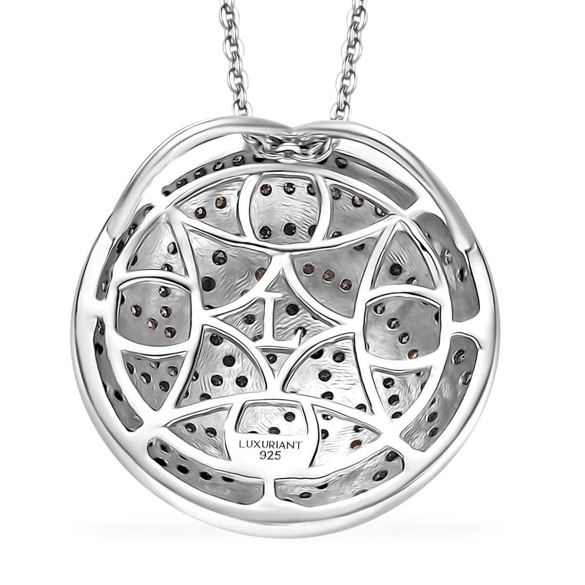 Luxuriant Lab Grown Blue and White Diamond SI 1.00 ctw Sea Wave Pendant Necklace in Rhodium Over Sterling Silver 20 Inches image number 4