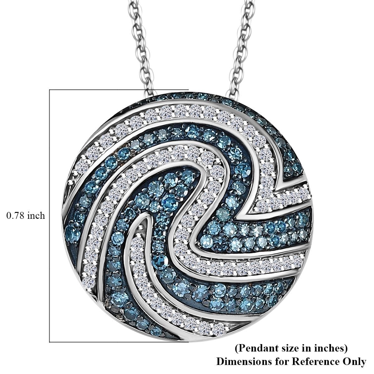 Luxuriant Lab Grown Blue and White Diamond SI 1.00 ctw Sea Wave Pendant Necklace in Rhodium Over Sterling Silver 20 Inches image number 6