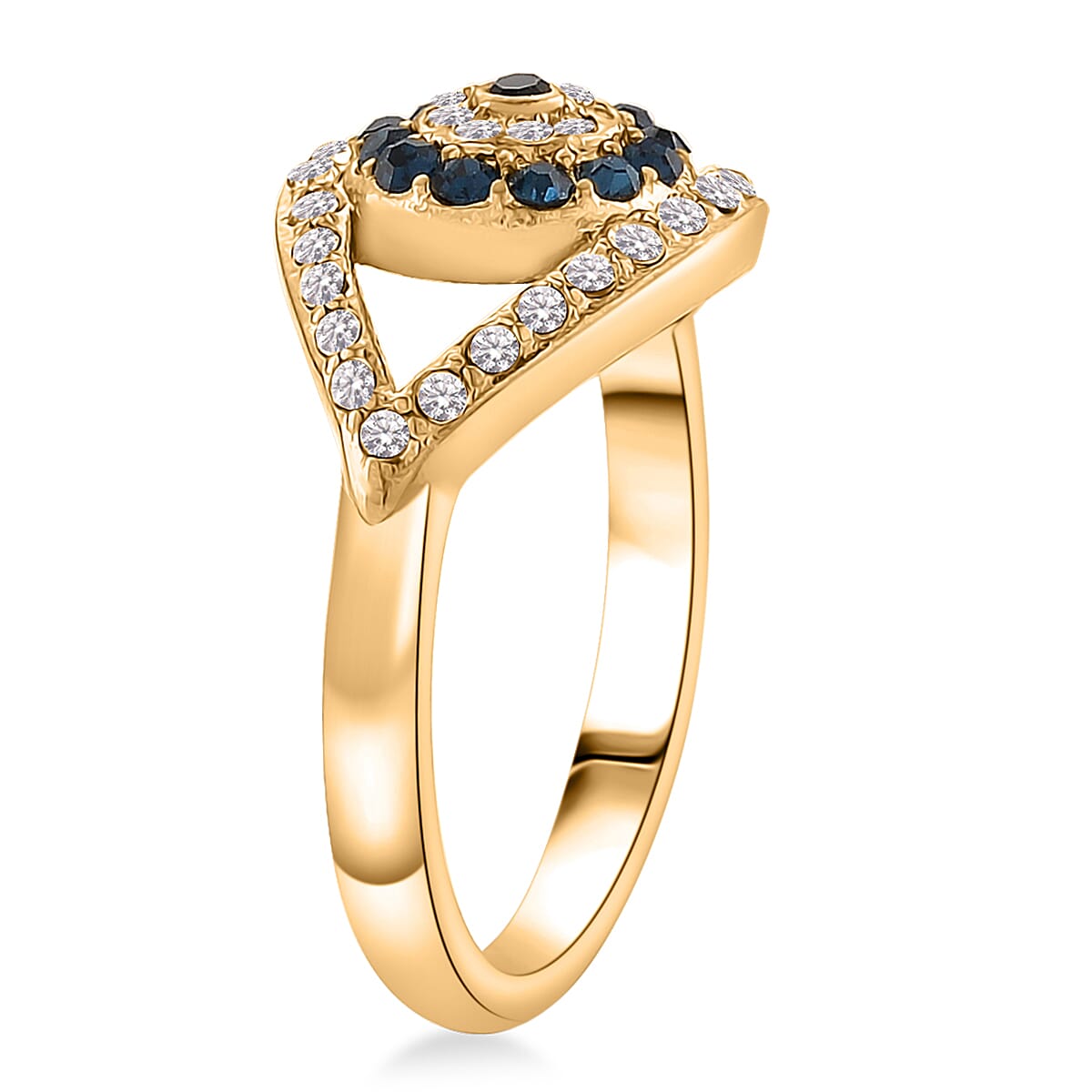 Multi Color Austrian Crystal Evil Eye Earrings, Ring (Size 7.0), Bracelet (7.5-9.5In) and Pendant Necklace (20-22Inches) in ION Plated YG Stainless Steel image number 1