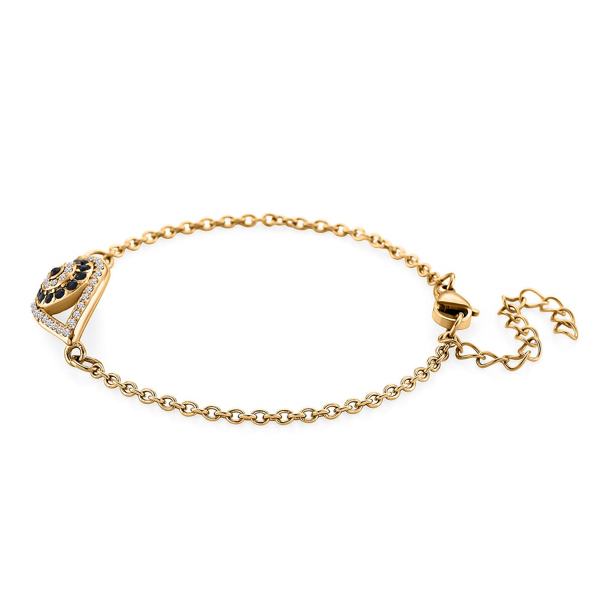 Multi Color Austrian Crystal Evil Eye Earrings, Ring (Size 7.0), Bracelet (7.5-9.5In) and Pendant Necklace (20-22Inches) in ION Plated YG Stainless Steel image number 3