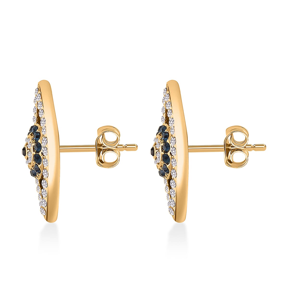 Multi Color Austrian Crystal Evil Eye Earrings, Ring (Size 7.0), Bracelet (7.5-9.5In) and Pendant Necklace (20-22Inches) in ION Plated YG Stainless Steel image number 5