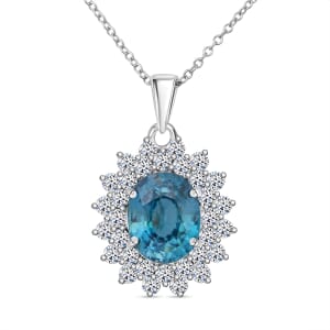 AAA  Cambodian Perito Moreno Blue Zircon and G-H SI Luxuriant Lab Grown Diamond 5.50 ctw Sea Radiance Pendant Necklace in 10K White Gold 18 Inches