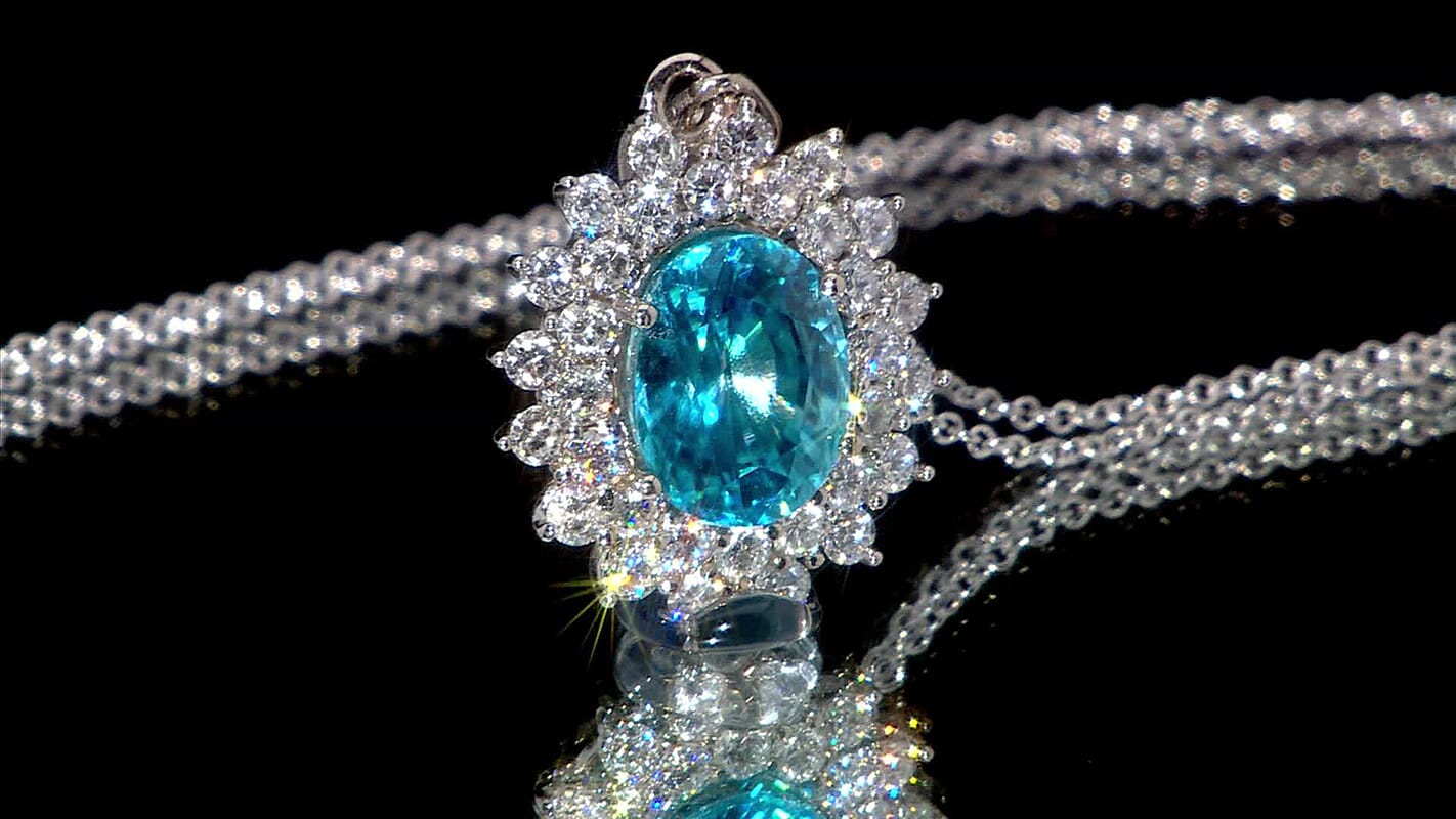 AAA  Cambodian Perito Moreno Blue Zircon and G-H SI Luxuriant Lab Grown Diamond 5.50 ctw Sea Radiance Pendant Necklace in 10K White Gold 18 Inches