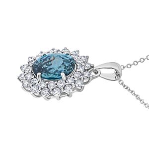 AAA  Cambodian Perito Moreno Blue Zircon and G-H SI Luxuriant Lab Grown Diamond 5.50 ctw Sea Radiance Pendant Necklace in 10K White Gold 18 Inches