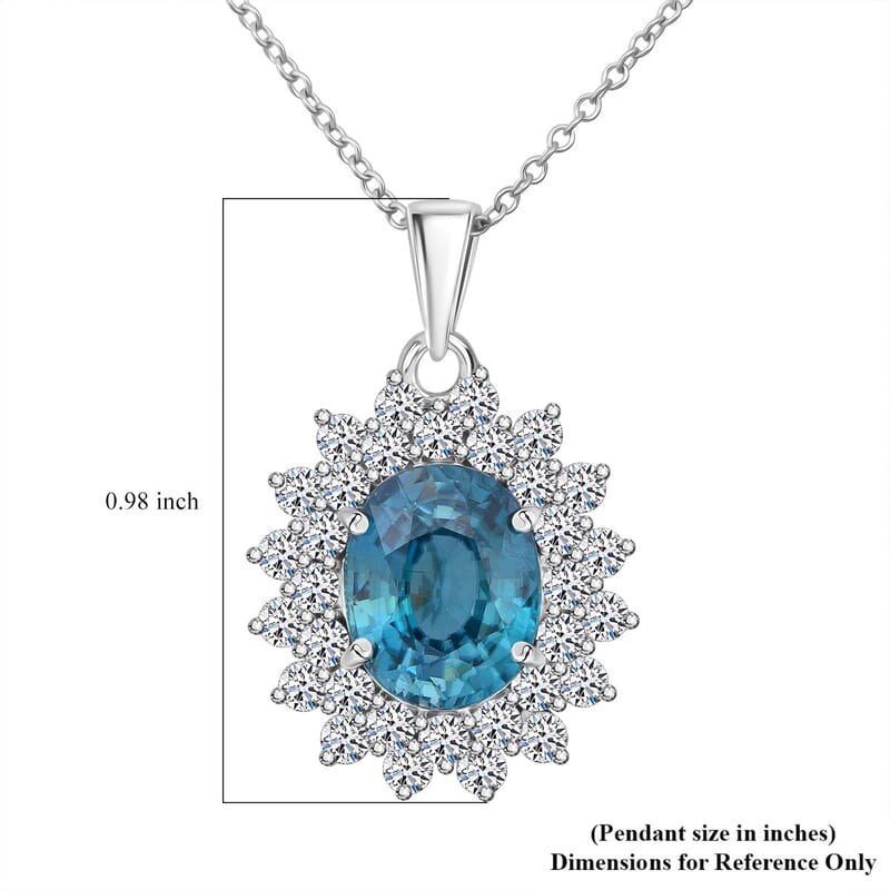 AAA  Cambodian Perito Moreno Blue Zircon and G-H SI Luxuriant Lab Grown Diamond 5.50 ctw Sea Radiance Pendant Necklace in 10K White Gold 18 Inches