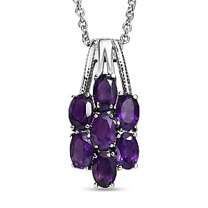 EverTrue African Amethyst 3.30 ctw Floral Pendant Necklace 20 Inches in Stainless Steel 