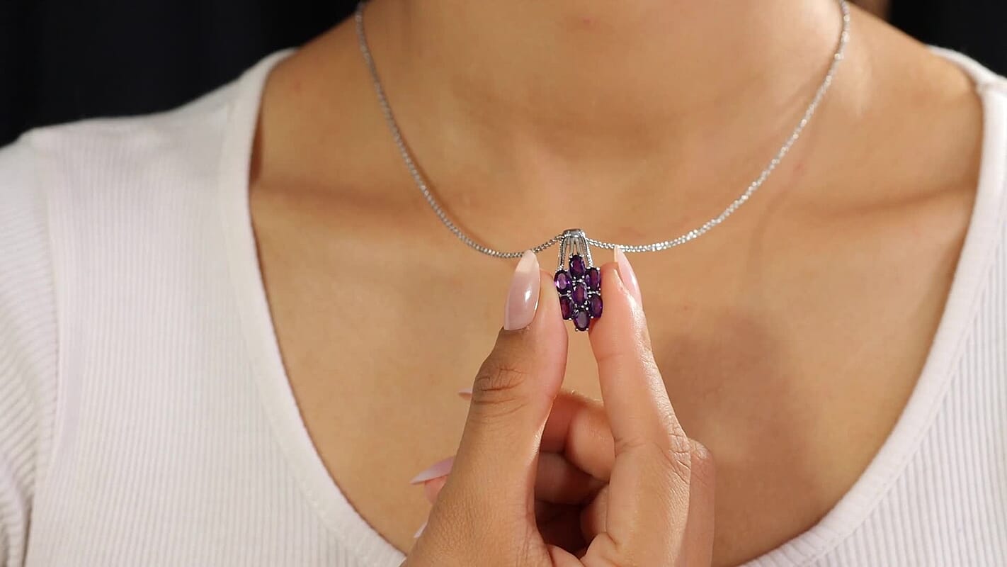 EverTrue African Amethyst 3.30 ctw Floral Pendant Necklace 20 Inches in Stainless Steel